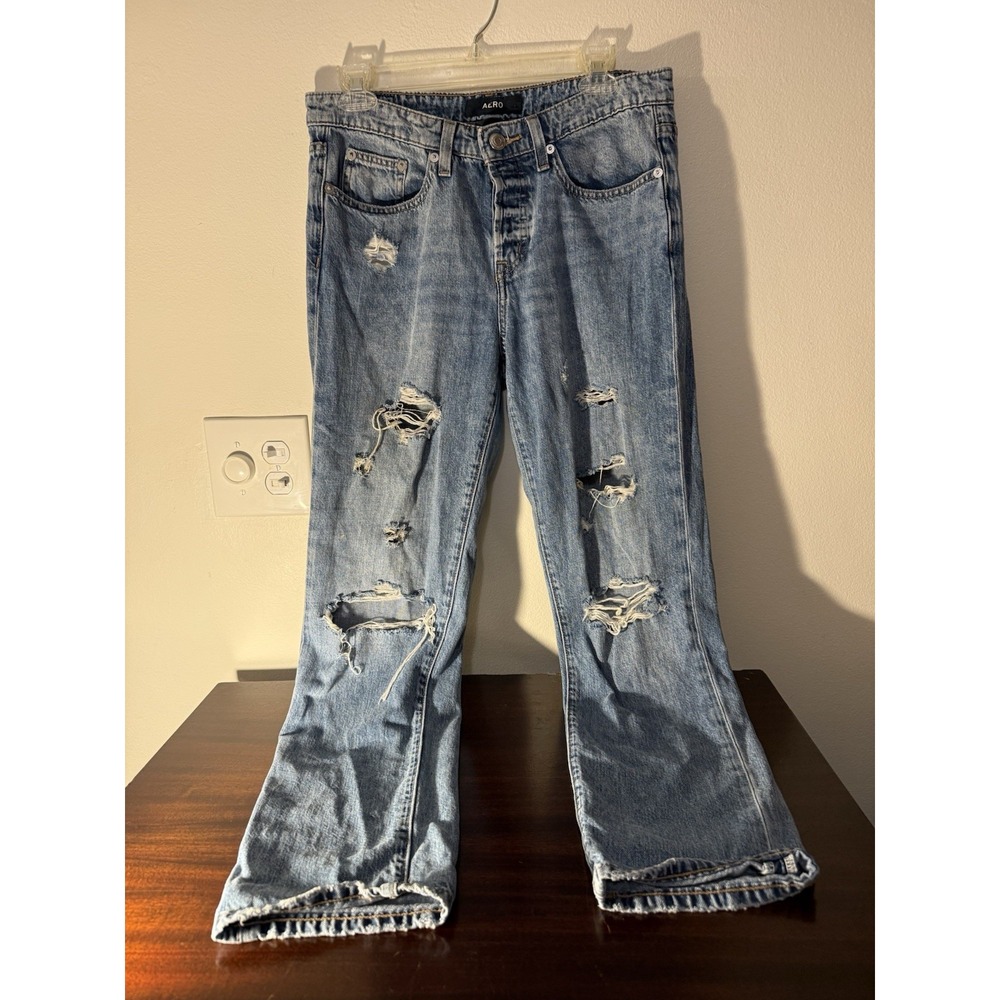 Aero Boyfriend Distressed‎ Flare Medium Wash Jeans Size 6